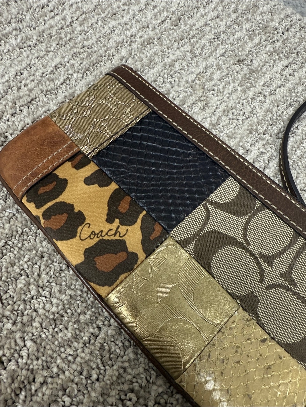 Coach Y2K Patchwork Leather & Suede Medium Wristlet in Brown and Gold Tones - Picture 5 of 10
